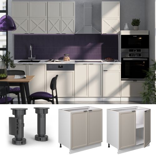 Meuble Bas Sous-évier Fame-line 50296 Grisbeige 80cm Avec Étagère, Pt Anthracite