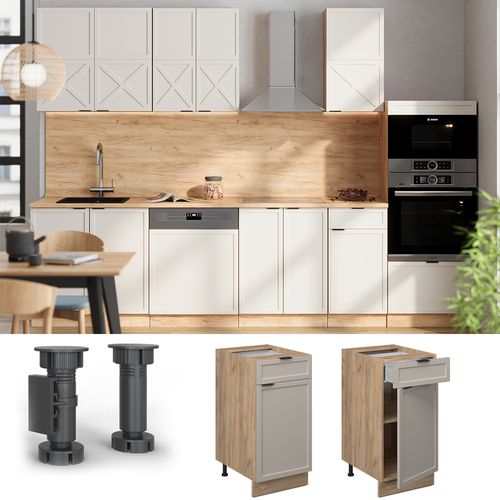 Meuble Cuisine Fame-line 50301 Grisbeige 40cm , Pt Chêne