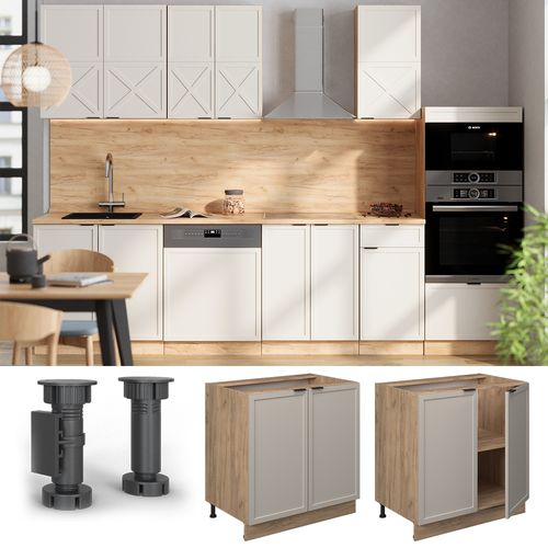Meuble Bas De Cuisine Fame-line 50310 Grisbeige 80cm Avec Étagère, Pt Marbre
