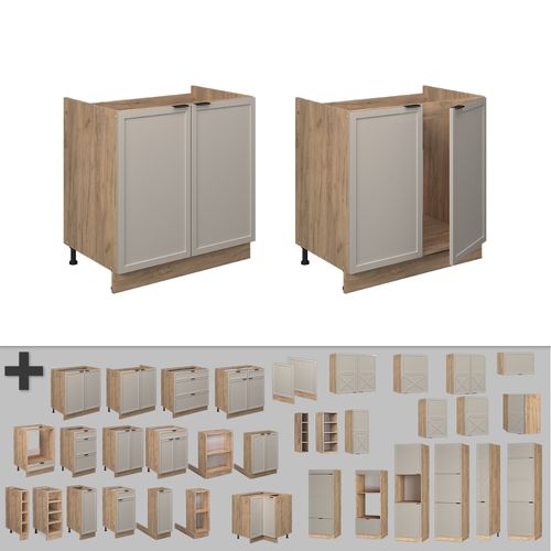 Meuble Bas Sous-évier Fame-line 50317 Grisbeige 80cm , Pt Chêne