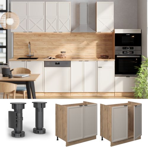 Meuble Bas Sous-évier Fame-line 50318 Grisbeige 80cm , Pt Marbre