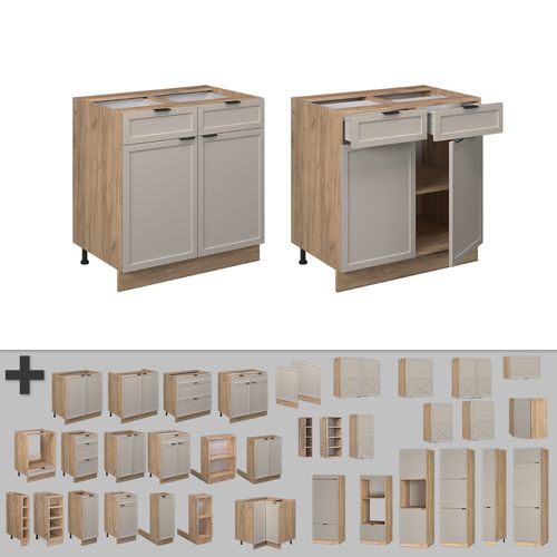 Meuble Cuisine Fame-line 50321 Grisbeige 80cm , Pt Chêne