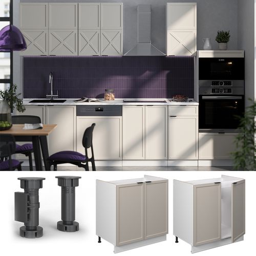 Meuble Bas Sous-évier Fame-line 50400 Grisbeige 80cm , Pt Chêne