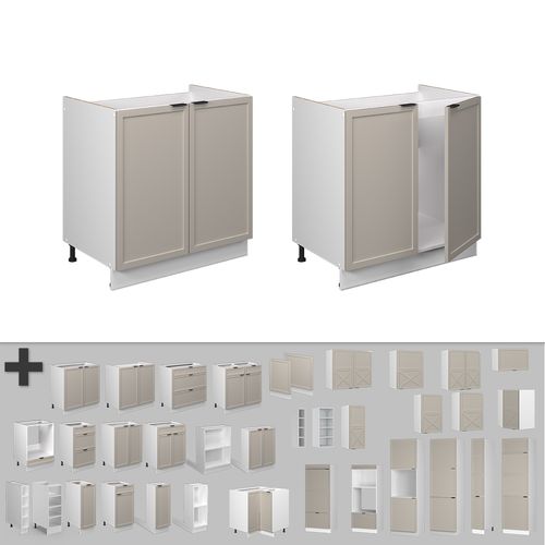 Meuble Bas Sous-évier Fame-line 50400 Grisbeige 80cm , Pt Chêne