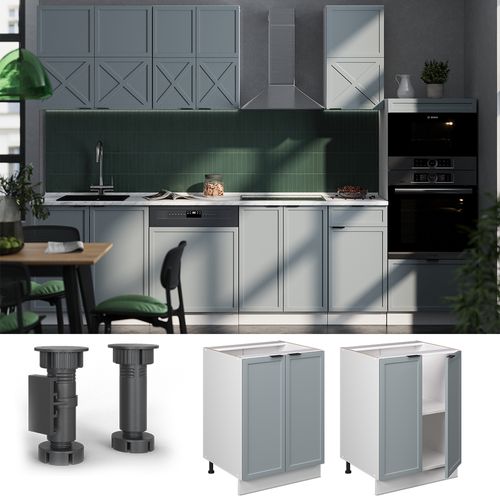 Meuble Bas De Cuisine Fame-line 50619 Bleu Clair-gris 60cm , Pt Anthracite