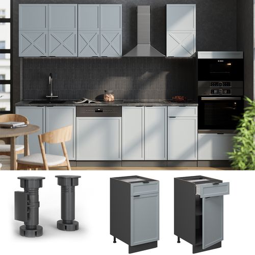 Meuble Cuisine Fame-line 50626 Bleu Clair-gris 40cm Sans Pt