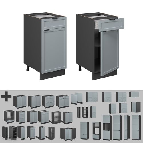 Meuble Cuisine Fame-line 50628 Bleu Clair-gris 40cm , Pt Chêne