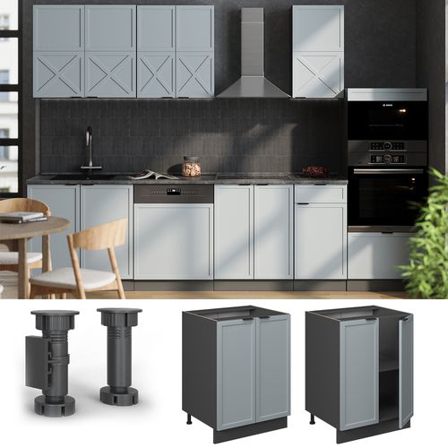 Meuble Bas De Cuisine Fame-line 50636 Bleu Clair-gris 60cm , Pt Chêne
