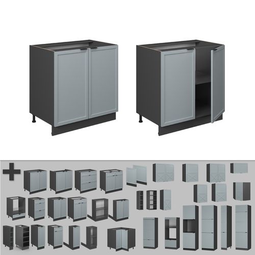 Meuble Bas Sous-évier Fame-line 50642 Bleu Clair-gris 80cm Avec Étagère, Sans Pt