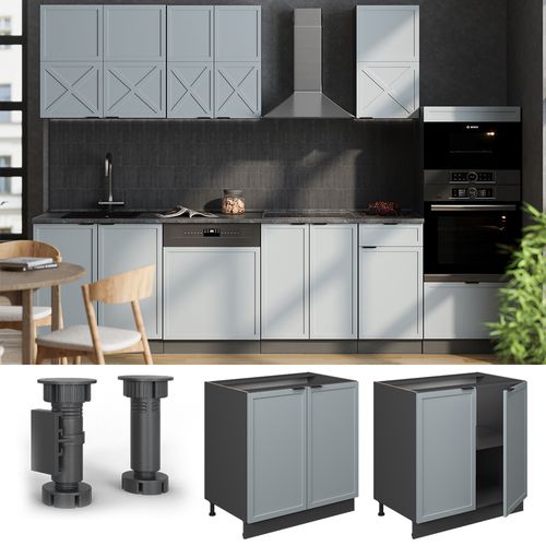 Meuble Bas Sous-évier Fame-line 50642 Bleu Clair-gris 80cm Avec Étagère, Sans Pt