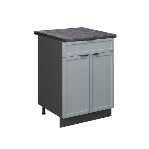 Meuble Cuisine Fame-line 50651 Bleu Clair-gris 60cm Avec Tiroir, Pt Anthracite