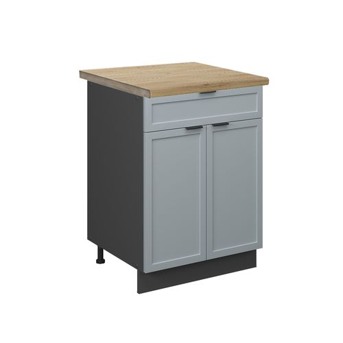 Meuble Cuisine Fame-line 50652 Bleu Clair-gris 60cm Avec Tiroir, Pt Chêne