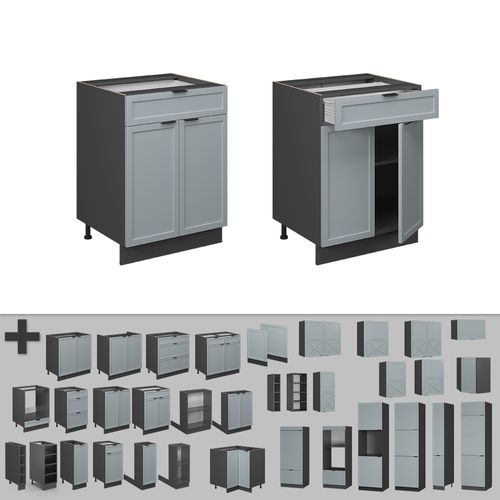 Meuble Cuisine Fame-line 50652 Bleu Clair-gris 60cm Avec Tiroir, Pt Chêne