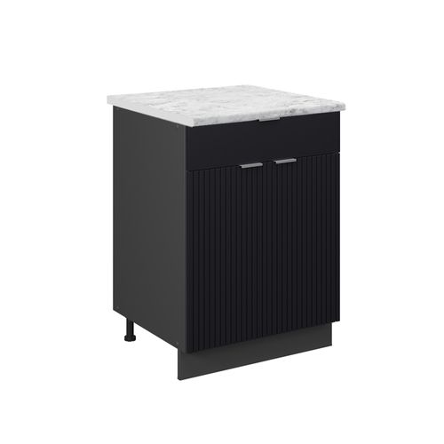 Meuble Cuisine Fame-line 50657 Noir Rayé 60cm Avec Tiroir, Pt Marbre