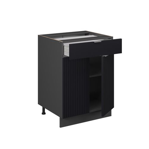 Meuble Cuisine Fame-line 50657 Noir Rayé 60cm Avec Tiroir, Pt Marbre