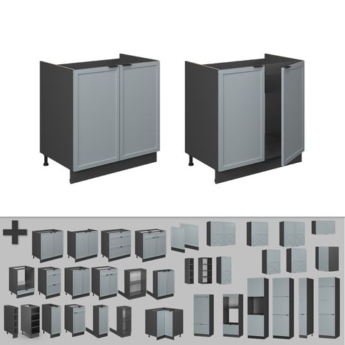 Meuble Bas Sous-évier Fame-line 50658 Bleu Clair-gris 80cm Sans Pt