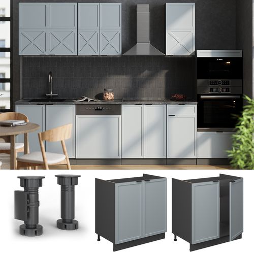 Meuble Bas Sous-évier Fame-line 50660 Bleu Clair-gris 80cm , Pt Chêne