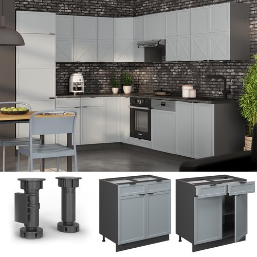 Meuble Cuisine Fame-line 50668 Bleu Clair-gris 80cm , Pt Chêne