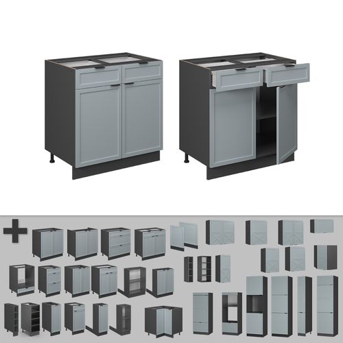 Meuble Cuisine Fame-line 50668 Bleu Clair-gris 80cm , Pt Chêne