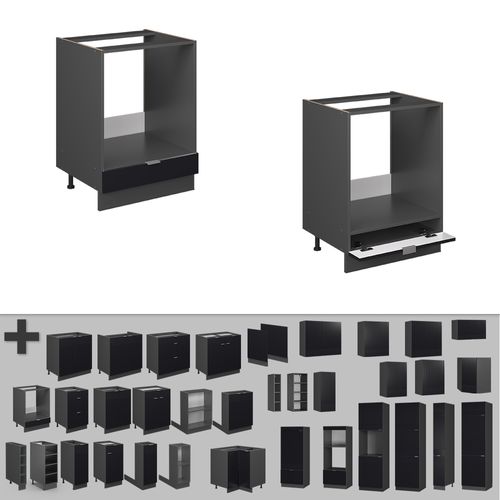 Meuble Pour Four Fame-line 50687 Noir Rayé 60cm , Pt Anthracite