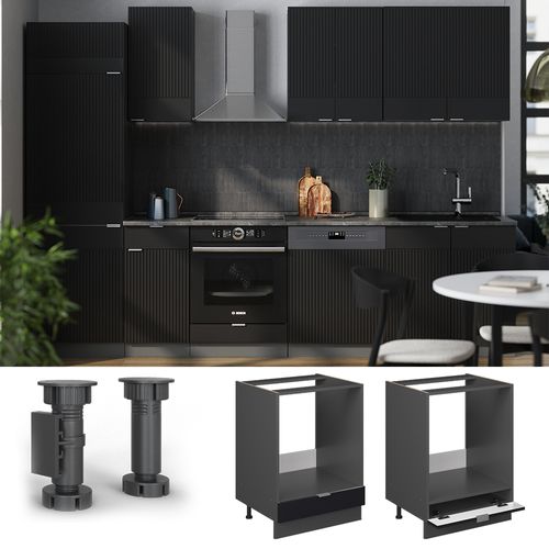 Meuble Pour Four Fame-line 50689 Noir Rayé 60cm , Pt Marbre