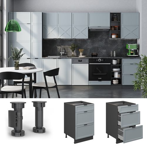 Meuble Cuisine Fame-line 50692 Bleu Clair-gris 50cm , Pt Chêne