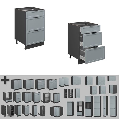 Meuble Cuisine Fame-line 50692 Bleu Clair-gris 50cm , Pt Chêne