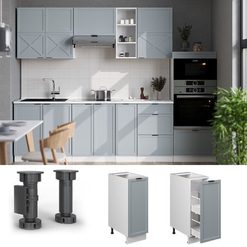 Meuble De Cuisine Fame-line 50718 Bleu Clair-gris 30cm , Pt Chêne