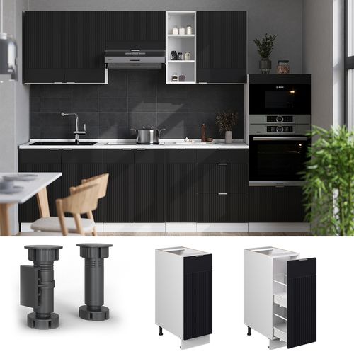 Meuble De Cuisine Fame-line 50722 Noir Rayé 30cm , Pt Chêne