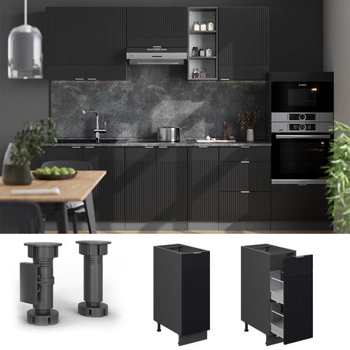 Meuble De Cuisine Fame-line 50730 Noir Rayé 30cm , Pt Chêne