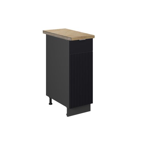 Meuble De Cuisine Fame-line 50730 Noir Rayé 30cm , Pt Chêne