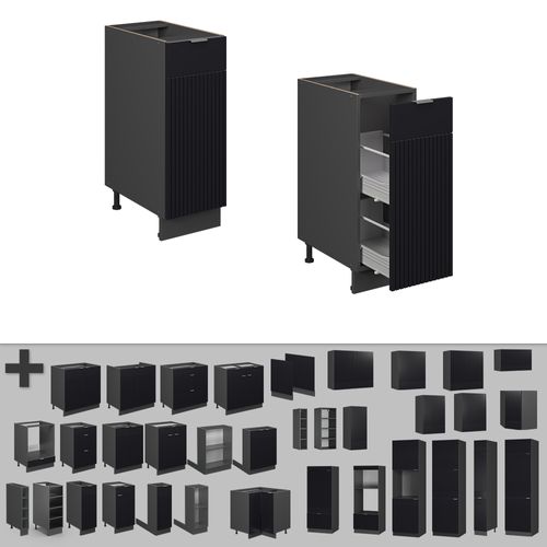 Meuble De Cuisine Fame-line 50730 Noir Rayé 30cm , Pt Chêne