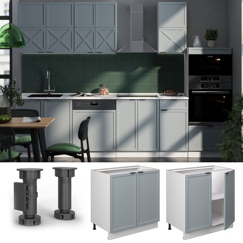 Meuble Bas Sous-évier Fame-line 50737 Bleu Clair-gris 80cm Avec Étagère, Pt Anthracite