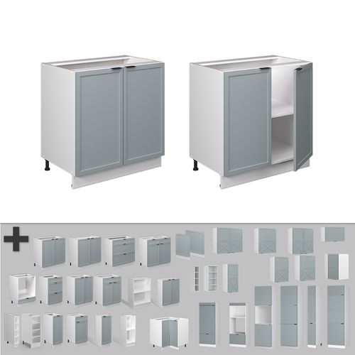 Meuble Bas Sous-évier Fame-line 50737 Bleu Clair-gris 80cm Avec Étagère, Pt Anthracite