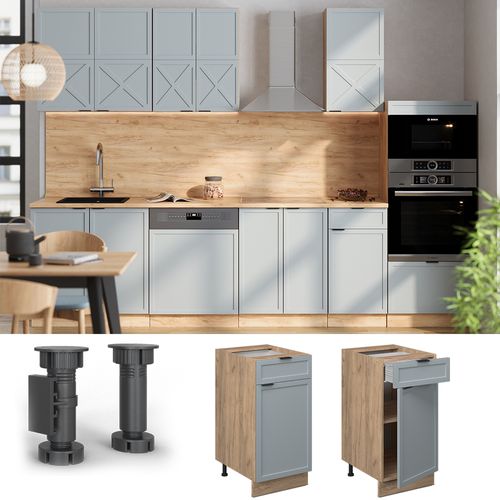 Meuble Cuisine Fame-line 50746 Bleu Clair-gris 40cm , Pt Chêne