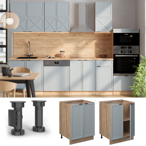 Meuble Bas De Cuisine Fame-line 50752 Bleu Clair-gris 60cm Sans Pt