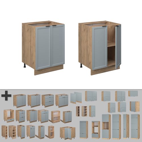 Meuble Bas De Cuisine Fame-line 50754 Bleu Clair-gris 60cm , Pt Chêne