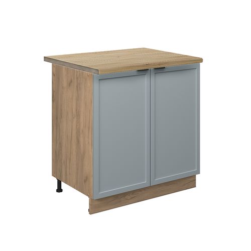 Meuble Bas De Cuisine Fame-line 50762 Bleu Clair-gris 80cm Avec Étagère, Pt Chêne