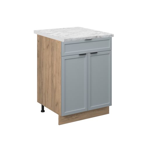 Meuble Cuisine Fame-line 50771 Bleu Clair-gris 60cm Avec Tiroir, Pt Marbre