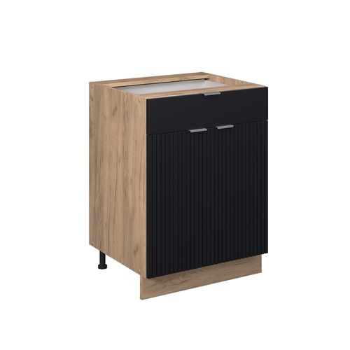 Meuble Cuisine Fame-line 50772 Noir Rayé 60cm Avec Tiroir, Sans Pt