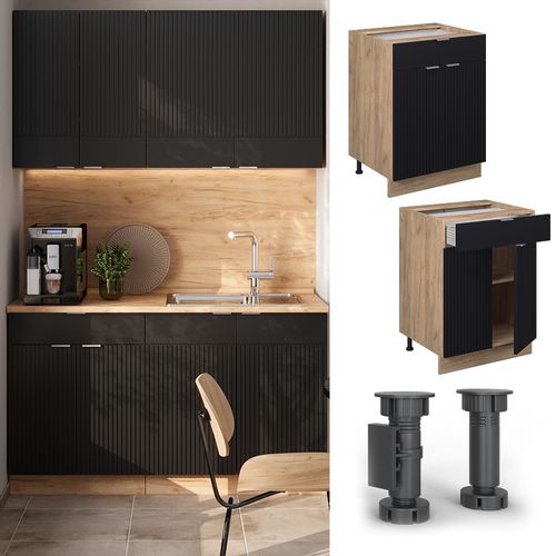 Meuble Cuisine Fame-line 50773 Noir Rayé 60cm Avec Tiroir, Pt Anthracite
