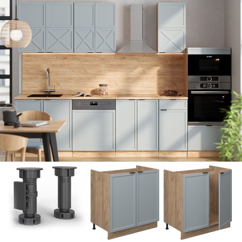 Meuble Bas Sous-évier Fame-line 50776 Bleu Clair-gris 80cm Sans Pt