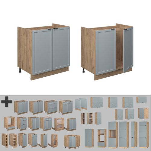 Meuble Bas Sous-évier Fame-line 50777 Bleu Clair-gris 80cm , Pt Anthracite