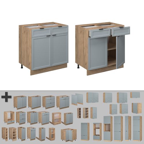 Meuble Cuisine Fame-line 50785 Bleu Clair-gris 80cm , Pt Anthracite