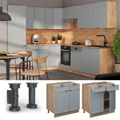 Meuble Cuisine Fame-line 50786 Bleu Clair-gris 80cm , Pt Chêne