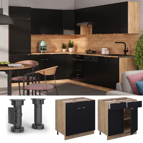 Meuble Cuisine Fame-line 50788 Noir Rayé 80cm Sans Pt