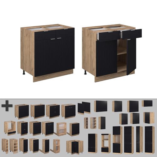 Meuble Cuisine Fame-line, Noir Rayé, 80cm