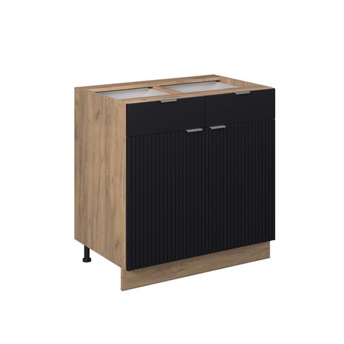 Meuble Cuisine Fame-line 50791 Noir Rayé 80cm , Pt Marbre