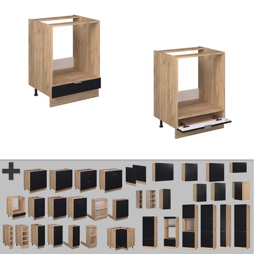 Meuble Pour Four Fame-line 50806 Noir Rayé 60cm , Pt Chêne