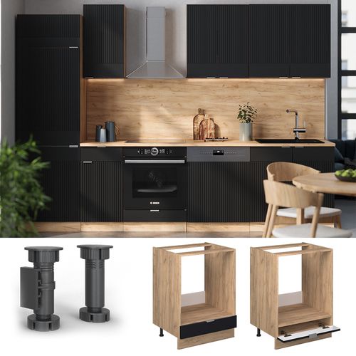 Meuble Pour Four Fame-line 50807 Noir Rayé 60cm , Pt Marbre